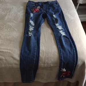 Blue rose high waisted distressed skinny jeans